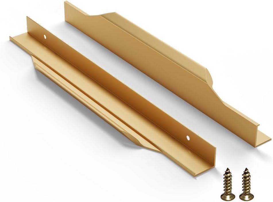 5 Pack 250mm(9.8 Inch) Gold Edge Finger Pull Drawer Door Cabinet Aluminum Alloy Long Concealed Furniture for Kitchen Bathroom