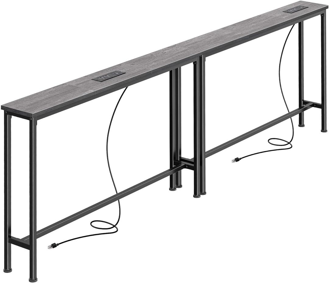 SUPERJARE 78.8 Inch Narrow Console Table with Outlet, Sofa Tables, Behind Couch Table, Long Entryway Tables with Charging Station, for Living Room, Charcoal Gray