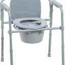 Drive Medical 11148-1 Folding Steel Bedside Commode Chair, Portable Toilet, Supports Individuals Weighing Up To 350 Lbs, with 7.5 Qt. Bucket and 13.5 Inch Seat, Grey