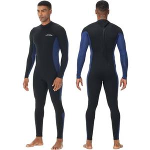 Lansru Men Wetsuit, 5/4mm Upgrade CR Neoprene Wetsuits for Men, Ideal Thermal Wet Suit in Cold Water, Back Zip for Surfing Snorkeling Diving Swimming, M