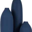 Blue Vase Set of 3 - Matte Navy Blue Vases Home Decor, Modern Coastal Decor Vase for Shelf, Coffee Table, Kitchen, Bathroom, Mantle, Living Room, Bookshelf, Office Console, Centerpiece (Navy Blue)