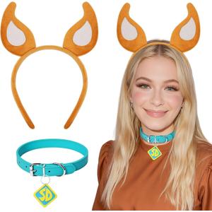 Dog Ears and Collar Costume for Adult Women Men Humans, Costume Accessories Dog Headband Choker with Tag for Halloween Party (Blue)
