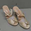 Womens Pearls Wedding Sandals Open Toe Stiletto 4" Heeled Sandals Bridal Pearl High Heels for Evening Party (Pink), Size 3