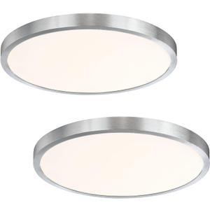 14 Inch Flush Mount Ceiling Light Fixture, Slim Dimmable Flush Mount Light for Kitchen, Laundry, Metal and Glass, Low Ceiling, Brushed Nickel, 26W, 3000K, 2 Pack