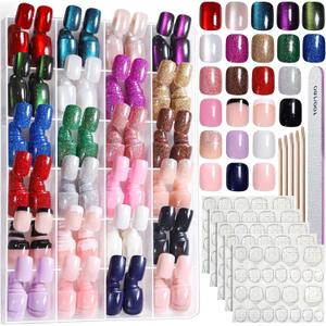 FANDAMEI Press on Nails, 24 Colors 576PCS Short Press on Nails, Cat Eye Nails Short Round. Glossy Glitter Nails Press On French Tip, Natural Fit Lightweight for Christmas Nail Art