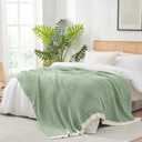 Snuggle Sac Fluffy Ribbed Sage Green Blanket Twin Size, Soft Luxurious Knit Fuzzy Microfiber Blankets for Sofa, Bed, Sage Green, 60x80 inches