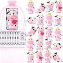 Jenaai 50 Sets Cute Rubber Cow Gifts Set Include Squeak Floating Cows Moo Moo Cards Organza Bags Rubber Animals Figures Bathtub Toy Thank You Favor for Employee Baby Shower Dashboard Decor