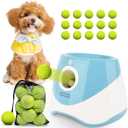 Automatic Dog Ball Launcher,Dog Ball Thrower for Small Dogs with 3 Distance Settings,15 Mini Tennis Balls Sizing 2 Inch and Mesh Bag-Blue