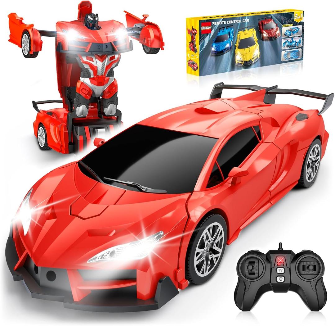 Qumcou Transform Remote Control Car, RC Cars for Boys Age 3-5 6-8, One-Button Transform Toy Cars, 2.4GHz, 360 Spin, 1:16 Scale, Flashing Headlight,3-8 Year Old Grandkids Christmas Birthday Gifts