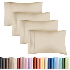 Standard Pillow Cases Set of 4 - Ultra Soft Hotel Quality Pillowcase Covers - Comfy Cozy Bedding for Women, Men, Kids & Teens - Machine Washable Pillow Protectors - 4 Piece Set - Standard Size Wheat