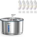 NPET Stainless Steel Cat Water Fountain, 1Gallon/135oz Automatic Pet Drinking Fountain with 4 Pack Replacement Filters