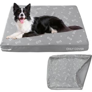 Waterproof Dog Bed Cover, Removable Dog Bed Covers Replacement Washable with Smooth Zipper, Indoor/Outdoor, Bone Print 32 x 44 x 4 Inch for Dog/Cat, Cover Only