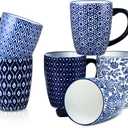 Selamica 16 oz Porcelain Coffee Mugs Set, Ceramic Tea Cup with Handle, dishwasher, oven, microwave safe, Pack of 6, Vintage Blue