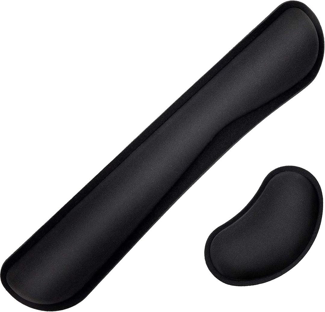 Keyboard and Mouse Gel Memory Foam Wrist Pads, Universal Design Promotes Comfort, Pain Relief, and Healthy Posture, Black