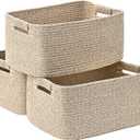 3 Pack Large Storage Basket for Organizing, 17.5"x13"x7" Woven Basket for Shelves, Closet Cube Storage Bins with Wrapped Handle, Cotton Rope Baskets for Kitchen, Clothes, Toys (Natural)