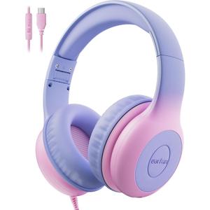 EarFun Kids Headphones Wired with Microphone, USB Type C Headphones for Kids, 85/94dB Volume Limit, Portable Wired Headphone with Shareport, Stereo Sound Foldable Headset for School/Tablet/PC/Kindle