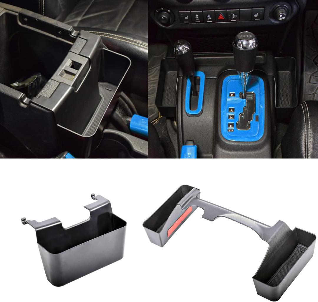 EDBETOS JK Gear Shift Side Tray and Center Console Hanging Box Compatible with 2011-2018 Jeep Wrangler JK JKU 2/4 Door Interior Accessories, Armrest Organizer Tray Shifter Storage Box, Black, 1 Set