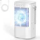 Portable Air Conditioners, 4-in-1 Mini Small Air Conditioner Evaporative Air Cooler Fan with 1000ml Water Tank, 3 Speeds & 7 LED Lights, Personal Mini AC with Timer for Bedroom, Desktop, Home, Office