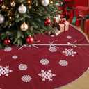 100 Inch Large Christmas Tree Skirt, Burlap Tree Skirt White Snowflake Xmas Mat for Christmas Home Farmhouse Holiday Indoor Outdoor Decoration (Red)