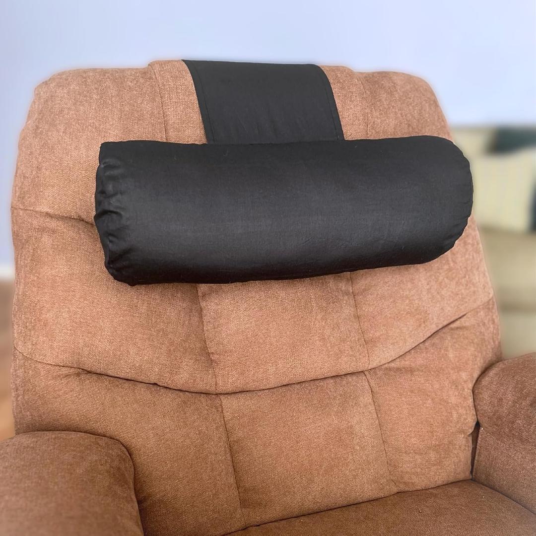 Recliner Pillow for Lumbar, Neck, and Cervical Support, Sleep, Couch, Office Chair, Headrest, Weighted, No Velcro Required, (Black)