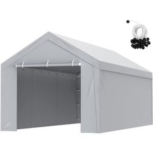 VEVOR Carport Replacement Canopy Cover Top + Side Wall 10 x 20 ft, Garage Tent Shelter Tarp Heavy-Duty Waterproof & UV Protected, Easy Installation with Ball Bungees,Grey (Frame Not Included) (10x20 Carport Top Cover + Sidewall Kit, Gray)
