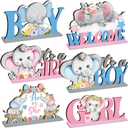 6 Pcs Elephant Gender Reveal Table Decorations He or She Baby Shower Party Centerpieces Elephant Theme Gender Reveal Blue and Pink Wooden Signs for Baby Shower Newborn Decor Party Supplies