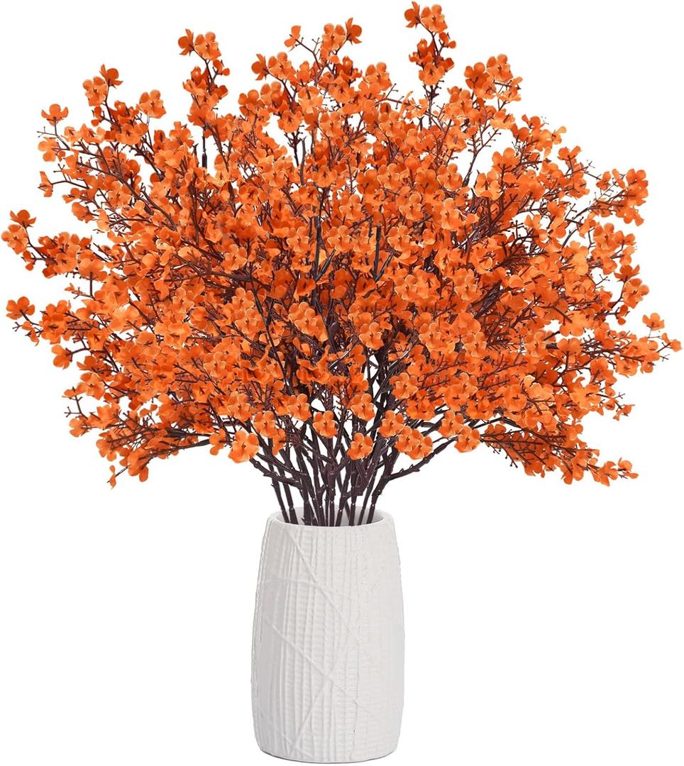 Uieke 15Pcs Artificial Fall Flowers Babys Breath Flower Bulk Fake Orange Silk Flowers Artificial Gypsophila Bouquet Floral for Home Festival Wedding Party Dcor