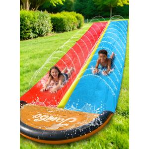 JAMBO Premium 18Ft Budget Slip Splash and Slide, Heavy Duty Water Slide with Advanced Sprinkler System, Backyard Waterslide, Splash Mat, Outdoor Water Toys n Slides for Kids