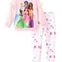 Disney Princess Girls Outfit ：Ruffle Long Sleeve Sweatshirt and Print Leggings Cute Cartoon Pullover and Pants Set for Fall Toddlers 2 Piece Girls Clothes for Back to School Gift Light Pink 5-6T