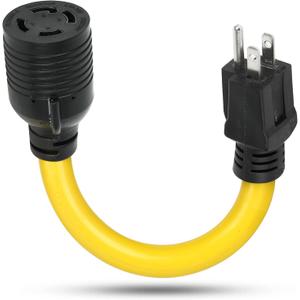 5-15 Male Plug to Locking L14-30 Female Receptacle Adapter Cord, 12 inch