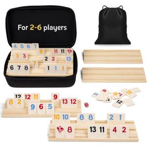 Amazing Pride Upgraded 2-6 Players Rummy Cube Game with 6 Wooden Racks, 160 Tiles, Drawstring Bag, Premium Portable Zippered Case