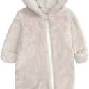 Newborn Baby Snowsuit Fleece Lined Onesie Outfits Warm Hooded Romper for Infant (0-3M, Footed-beige)
