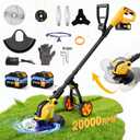 20000 RPM Electric Weed Wacker Battery Powered 6000mAh, 800W Brushless Weed Eater with Wheels, 4-in-1 Brush Cutter/String Trimmer/Grass Trimmer/Edger Tool,Stringless Weed Trimmer Metal Blade,2 Battery