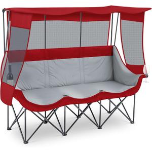 Teenyyou 3 Person Camping Chair with Canopy Shade 700lbs Heavy Duty Oversized Beach Camping Chair with Thick Cushion Cup Holder and Carry Bag, Foldable Portable Sofa for Lawn Beach Outdoor(Dark Red), 67 inches x 20 inches x 13.78 inches