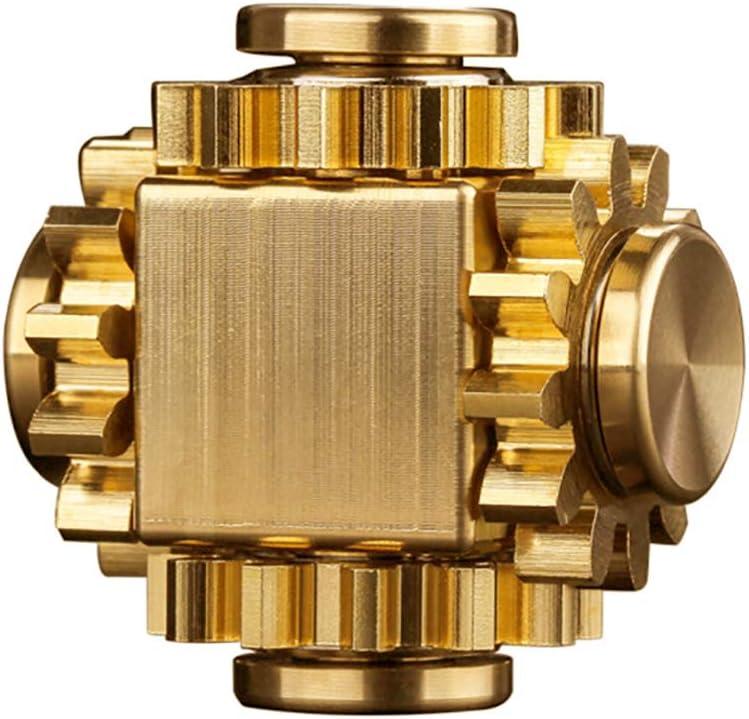 Pure Brass Cube Gears Linkage Anti-Anxiety Fidget Spinner Toy,Metal DIY EDC Meditation Break Bad Habits ADHD Finger Spinning Toy for Kid and Adults,High Speed Precision Brass Material