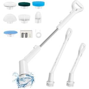 Electric Spin Scrubber 2024 - Electric Cleaning Brush with 7 Replaceable Brush Heads for Diverse Cleaning. 3 Adjustable speeds. Detachable Long Handle and IPX7 Waterproof.