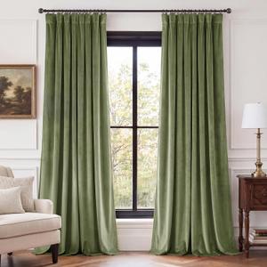 StangH Sage Green Velvet Curtains 96 inches Long, Back Tab Privacy Energy Efficient Window Treatment, Luxury Elegant Home Decor for Living Room, W52 x L96 inches, 2 Panels