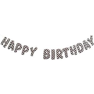 Racing Happy Birthday Banner - Checkered Black and White Happy Birthday Banner, Race Car Birthday Party Decor, Two Fast Party Decorations, Fast One Decor