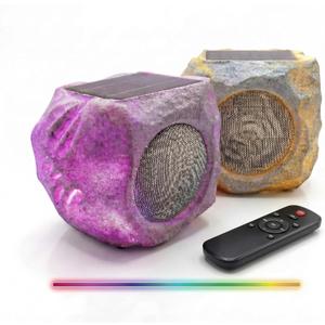 Solar Powered Outdoor Rock Speaker 4.5 Inch Peak 80W Deep Bass  22 Hr Playtime Multi-Sync 200 Speakers, Bluetooth 5.4 Stereo 120 FT Rang,Remote Control/IPX65 for Garden Pool 2-Pack (Colorful)