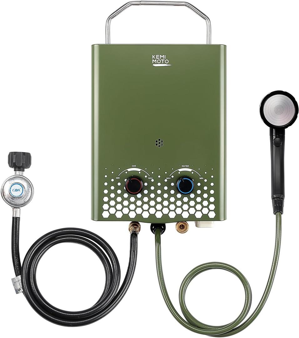 KEMIMOTO Camping Portable Tankless Water Heater 5L Capacity1.32Gpm 34000 BTU Instant Propane Water Hot HeaterEasy InstallationSuitable For Rv/Camping/Cabin
