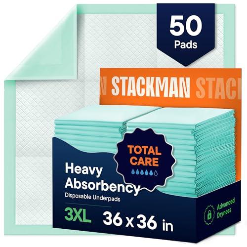 Chucks Pads Disposable 36 x 36 Underpads [50-Pack] Incontinence Chux Pads Absorbent Fluff Protective Bed Pads - Extra Large Pee Pads for Kids, Adults & Elderly | Leak Proof Puppy Pads, 36x36