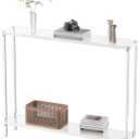 Acrylic Narrow Console Table for Entryway, 7.6" D x 39.4" W x 31.5" H, Cylindrical Legs, Skinny Entry Table for Sofa, Foyer, Hallway, Living Room, Modern, 2-Tier, Clear