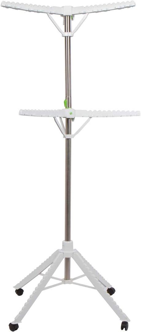 Extra Capacity Garment & Clothes Drying Rack, Adjustable-Height, 120 Pieces of Clothes, Stainless Steel, 4 Caster Wheels (White)