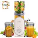 SUSTEAS Cold Press Juicer, 5.3" Feed Chute Slow Masticating Machines with 300W, Fit Whole Fruits & Vegetables, High Juice Yield, Easy to Clean, White