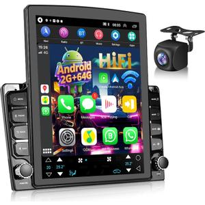 2+64G Android 13 Double Din Car Stereo with Wireless Carplay and Android Auto - 9.7 inch Vertical Touchscreen Car Radio with WiFi/HiFi/FM/Split Screen/Rear Camera