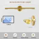 Hard-wired Knurled Picture Light, 30in Brass Picture Light for Wall, Dimmable Gold Art Lights, Rotatable 360 Sconce for Pictures Frame, Painting Wall Lights, Bathroom Wall Sconce, E12 Bulbs Included