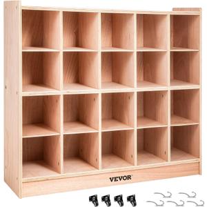 VEVOR Cubby Mobile Tray Storage Cabinet, 20-Compartment Cubby Storage Shelf, Cubby Storage Cabinet 4 x 5, Classroom Cubbies, Classroom Furniture for Home, Daycare and Preschool, Natural, 1220330760mm/481330in