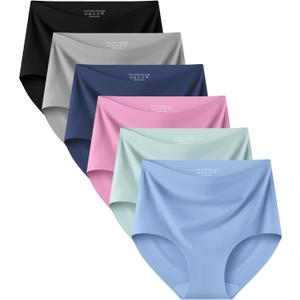 Kalapa Seamless Womens Underwear High Waisted No Show Briefs Silky Stretch Breathable Full Coverage Ladies Panties Multi Pack (US, Alpha, Large, Regular, Regular, Multicolour-4)