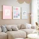 3Pcs Trendy Coastal Pink Canvas Wall Art Blue Seashell Bikini Painting Picture Wall Decor Pastel Coquette Preppy Ocean Poster Print Artwork for Bedroom Dorm Apartment Home Decoration Unframed