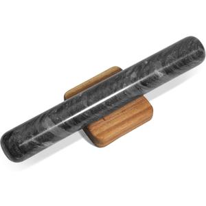 ComSaf Marble Rolling Pin with Wood Cradle 12 Inch Black, Non-Stick Dough Roller Professional Essential Kitchen Utensil French Heavy Duty for Baking, Pizza, Fondant, Pie Crust, Cookie, Pastry